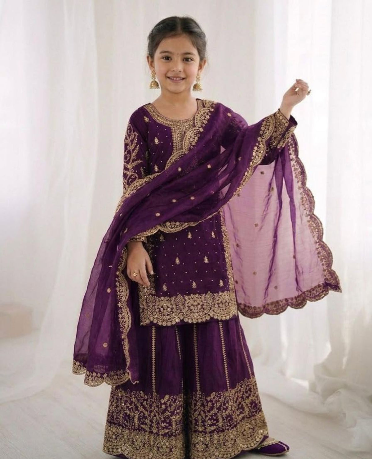 Purple Embroidered Work Salwar Suit For Kid in Germany