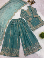 Teal Blue Embroidered Work Salwar Suit For Kid in Germany