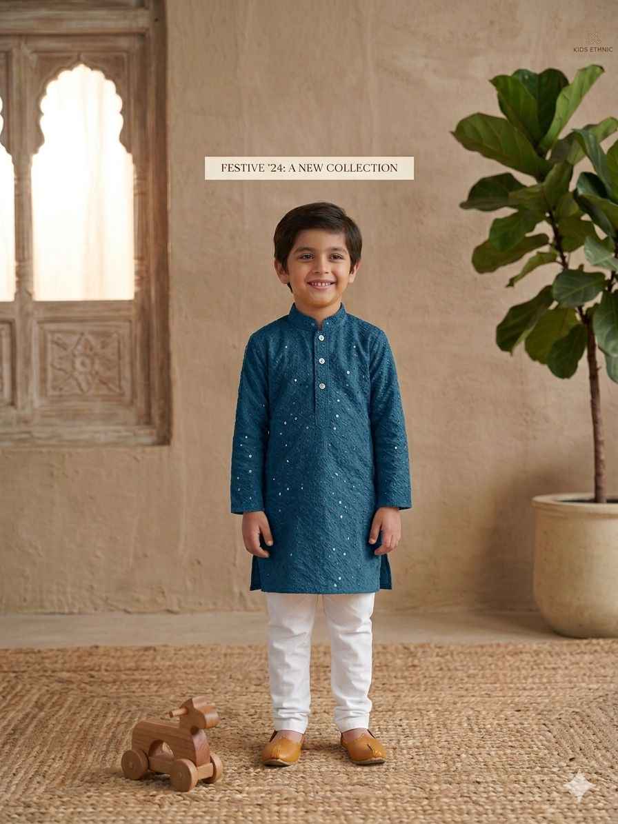 Blue Boys Kurta Pajama Sequin Print Embroidery Mirror Work In Germany