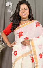 Floral Pure Cotton Kasavu Saree in Germany(Onam Saree)