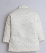 White Silk Blend Geometric Embroidered Indo Western Sherwani Set with Trousers and Mala in Germany