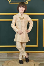 Biege Kids Ethnic Sequin Embellished Indo-Western Kurta and Trouser Set for Boys in Germany Namma Markt