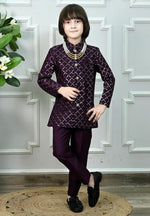 Boys' Woven Brocade Jodhpuri Bandhgala Suit Set with Pearl Mala | Kids Indo-Western Ethnic Receptions Dress in Germany