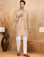 Cotton Regular Straight Kurta Trouser With Sequin Embroidery Open Nehru Jacket Set in Germany