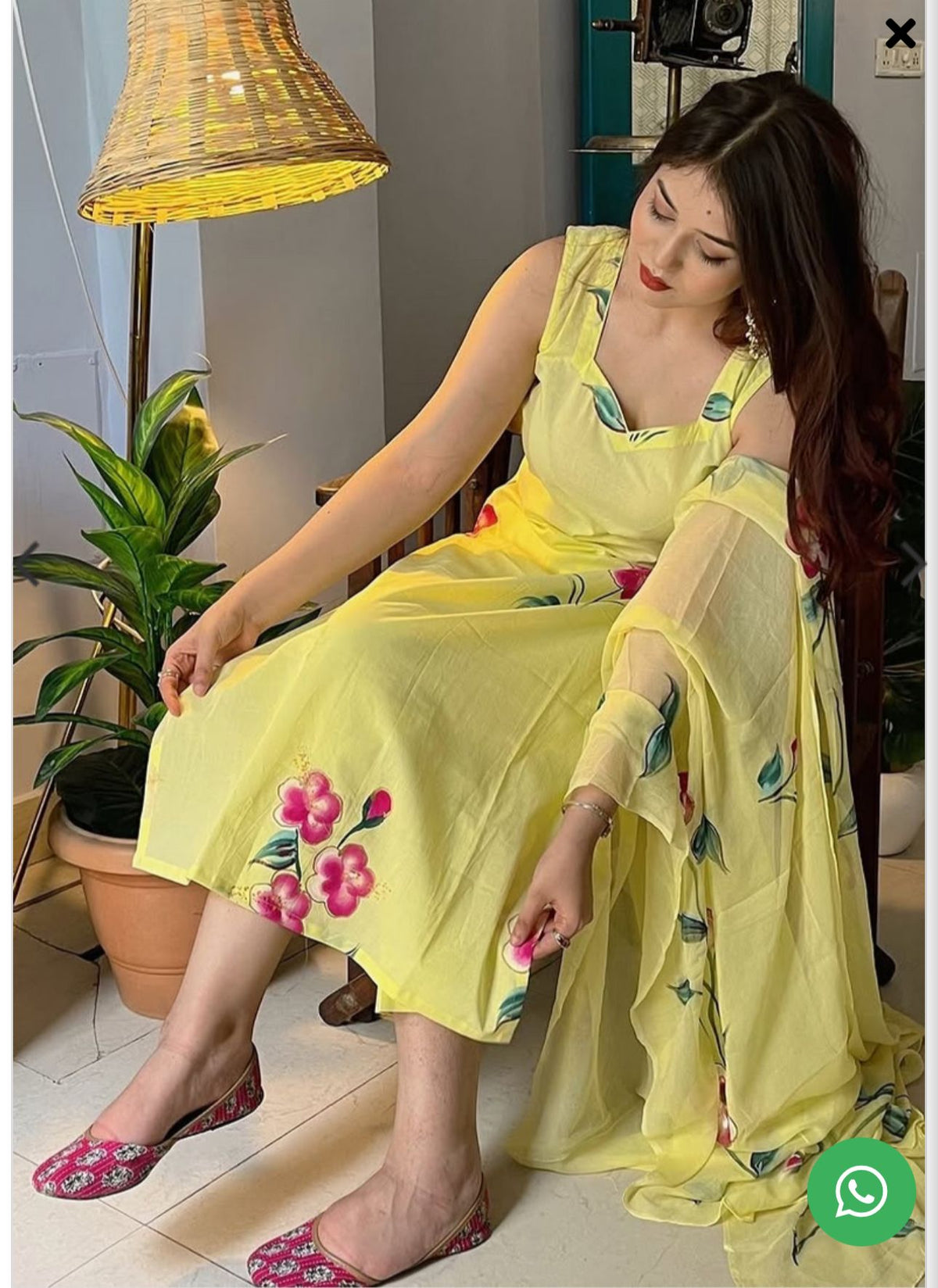 Yellow Embroidered Georgette Straight Kurta Set in Germany