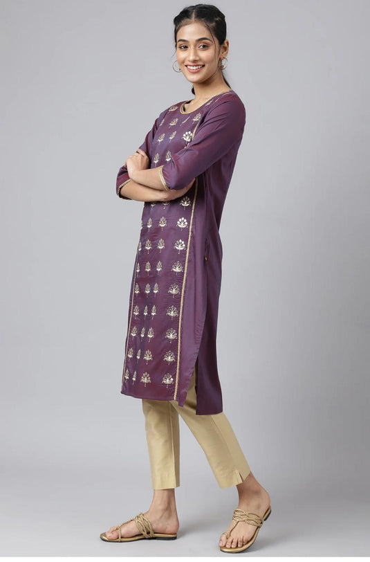 Purple Zari Embroidered Ethnic kurti in Germany