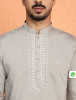 Cotton Silk Yoke Design Embroidered Grey Kurta in Germany