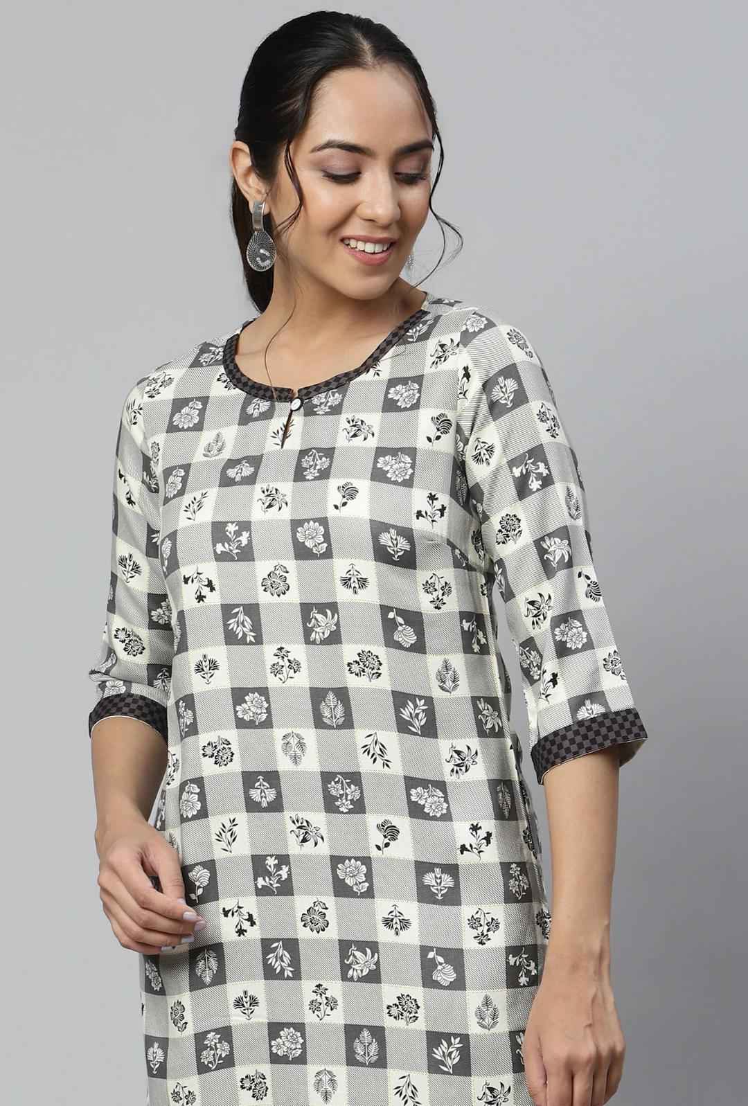 Beige Rayon Floral Printed Ethnic kurta