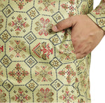 Men's Cotton Linen Cream and Multi Printed Kurta and White Pyjama in Berlin