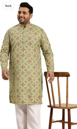 Men's Cotton Linen Cream and Multi Printed Kurta and White Pyjama in Berlin