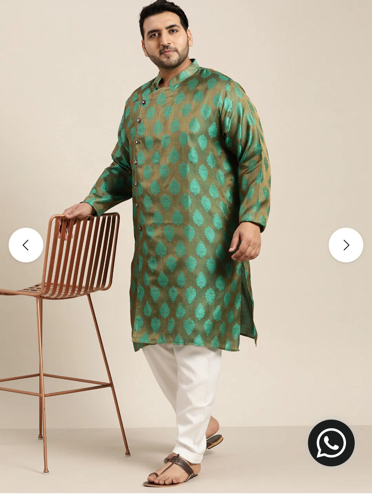 Men's Jacquard Silk Dark Green Kurta & Off-White Churidar Pyjama Set in Berlin