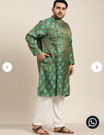Men's Jacquard Silk Dark Green Kurta & Off-White Churidar Pyjama Set in Berlin