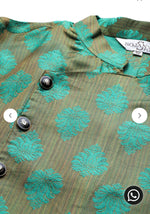 Men's Jacquard Silk Dark Green Kurta & Off-White Churidar Pyjama Set in Berlin