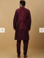 Men Purple Kurta & Churidar with Jacquard Maroon Nehru Jacket in Germany