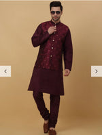 Men Purple Kurta & Churidar with Jacquard Maroon Nehru Jacket in Germany