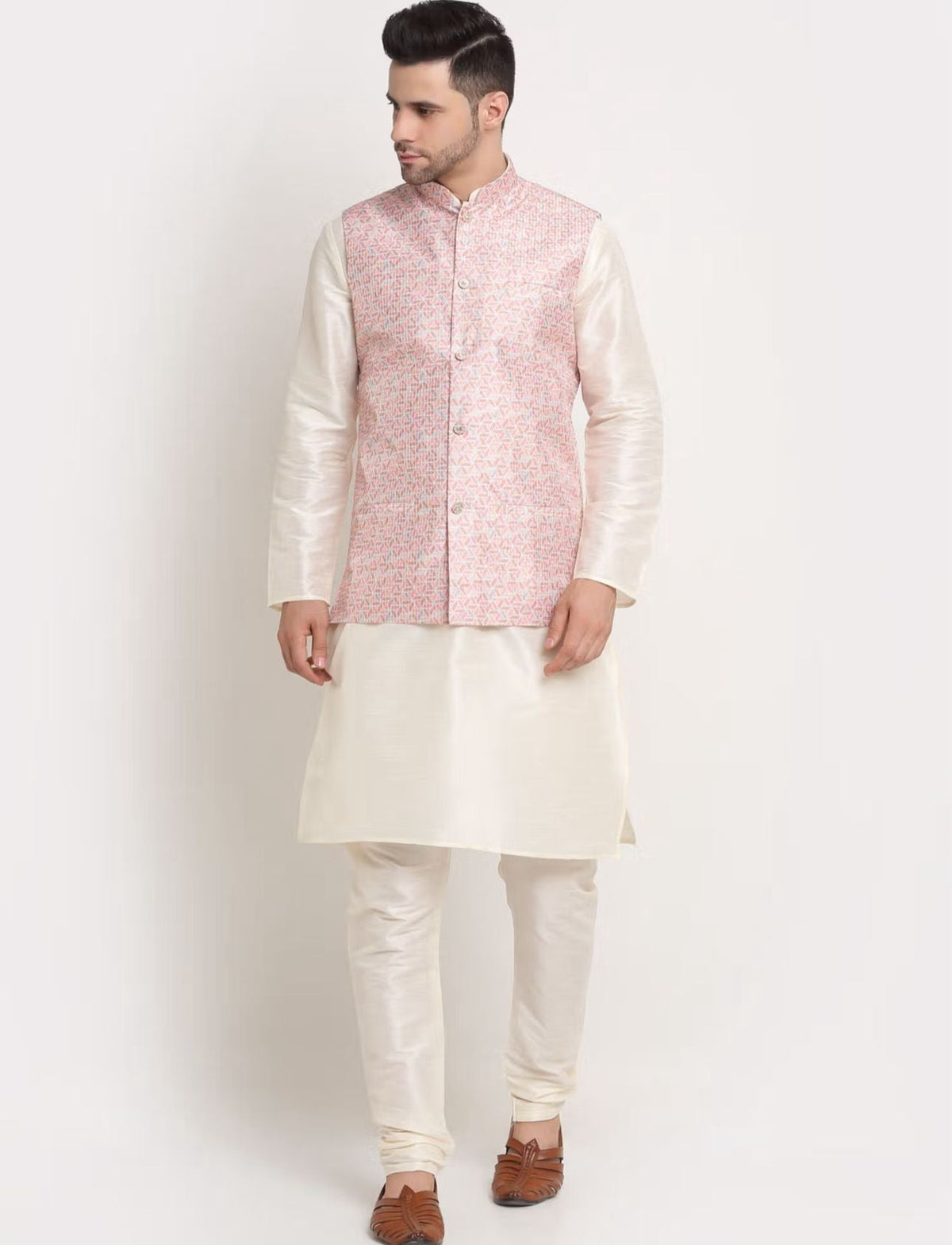 Men Kurta & Churidar with Thread Work Pink Nehru Jacket in Germany