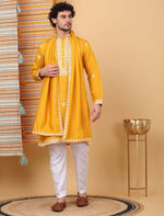 Men Yellow Embroidered Kurta with Trouser with Stole in Germany