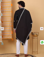 Men Cotton Silk Ethnic Motifs Embroidered Black Kurta And Trouser With Stole in Berlin