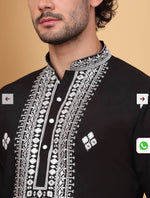 Men Cotton Silk Ethnic Motifs Embroidered Black Kurta And Trouser With Stole in Berlin