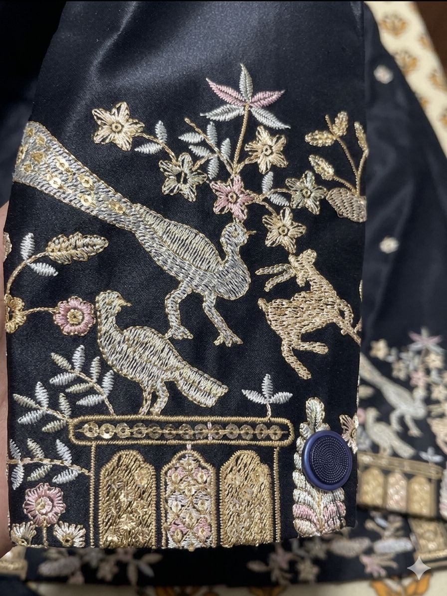 Blue Cotton, Silk Embroidery Sherwani Set in Berlin