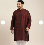 Men's Silk Blend Maroon Self Design ONLY Long Kurta in Berlin Namma Markt
