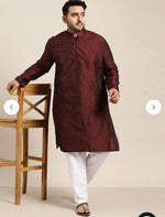 Men's Silk Blend Maroon Self Design ONLY Long Kurta in Berlin Namma Markt
