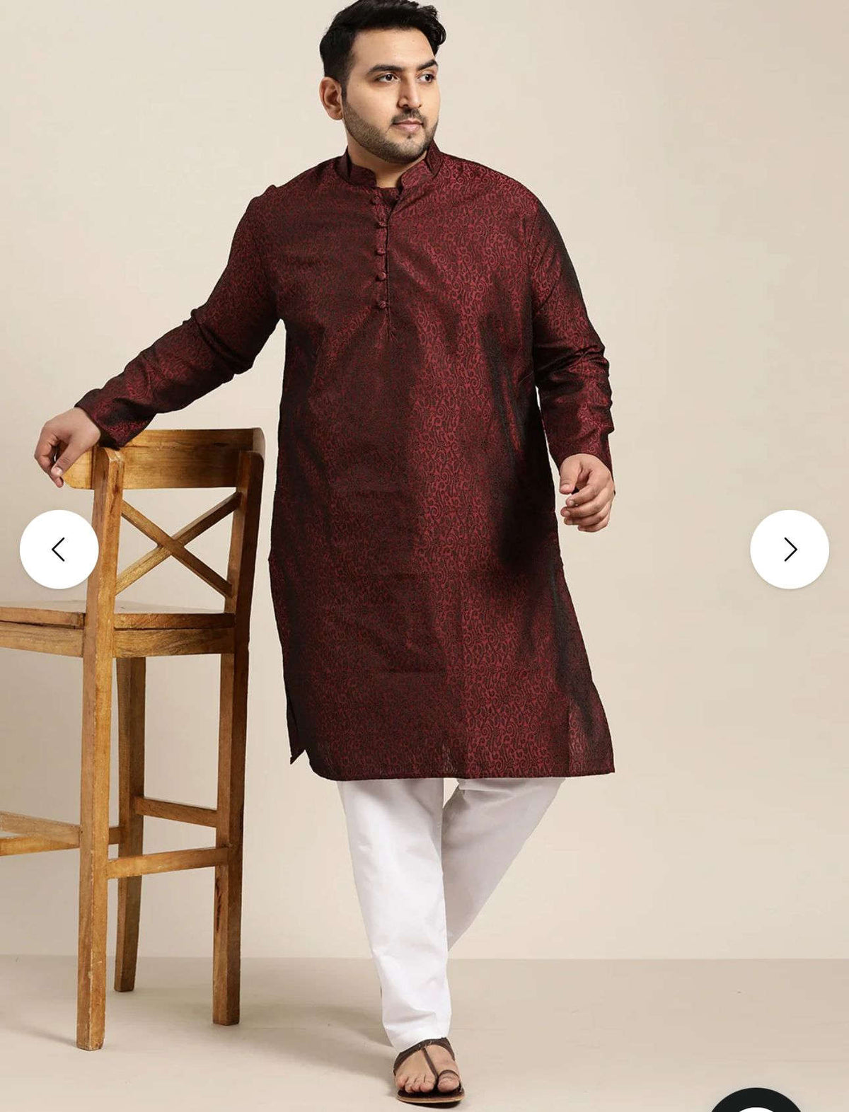 Men's Silk Blend Maroon Self Design ONLY Long Kurta in Berlin Namma Markt