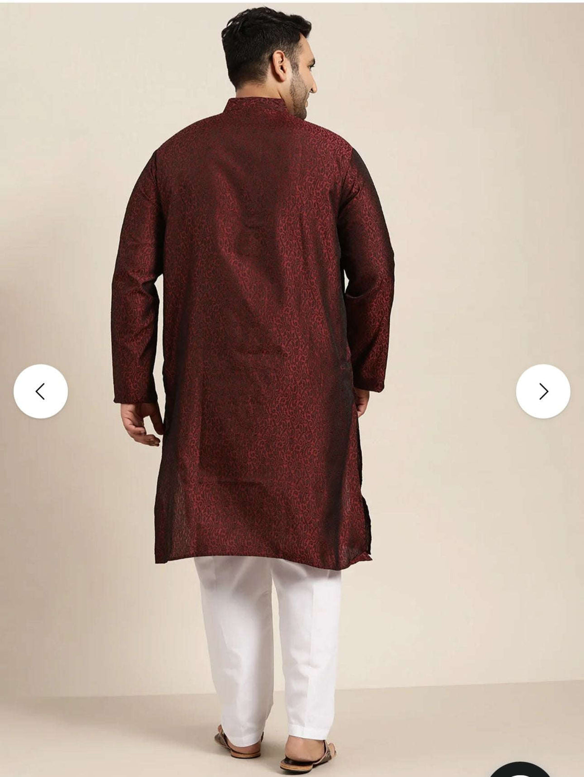Men's Silk Blend Maroon Self Design ONLY Long Kurta in Berlin Namma Markt