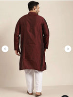 Men's Silk Blend Maroon Self Design ONLY Long Kurta in Berlin Namma Markt