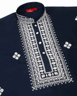 Men Blue Embroidered Kurta with Trouser with Stole in Germany
