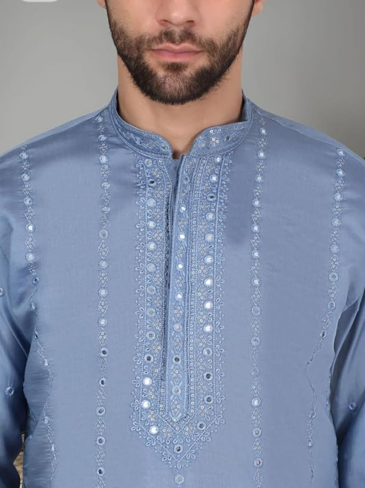 Men's Cotton Silk Mirror Work Yoke Design Long Sleeve Kurta in Germany