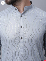 Ethnic Motifs Embroidered Mandarin Collar Straight Cotton Silk Kurta & Pyjama in Germany