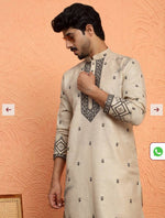 Yoke Design Embroidered Cotton Beige Kurta and Pajama in Berlin