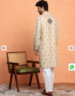 Yoke Design Embroidered Cotton Beige Kurta and Pajama in Berlin