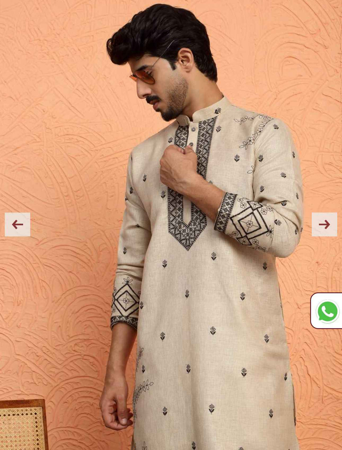 Yoke Design Embroidered Cotton Beige Kurta and Pajama in Berlin