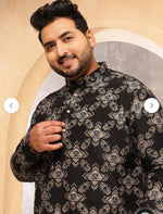 Men's Cotton Linen Printed Black Long Kurta In Germany