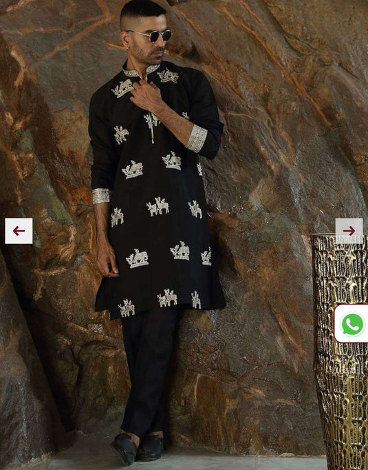 Cotton Silk Ethnic Motifs Embroidered Black Kurta With Trouser Pant in Germany Namma Markt