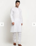 Cotton Solid White Kurta Churidar With Twill Nehru Jacket Set in Germany