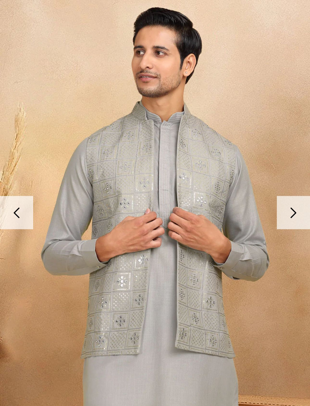 Cotton Regular Straight Kurta Trouser With Sequin Embroidery Open Nehru Jacket Set in Germany