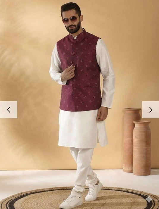 Silk Blend Kurta churidar with Jacquard Geometric Sleeveless Nehru Jacket set in Germany