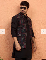 Silk Blend Anchor Work Kurta Trouser Set with Floral Embroidered Nehru Jacket in Berlin Namma Markt