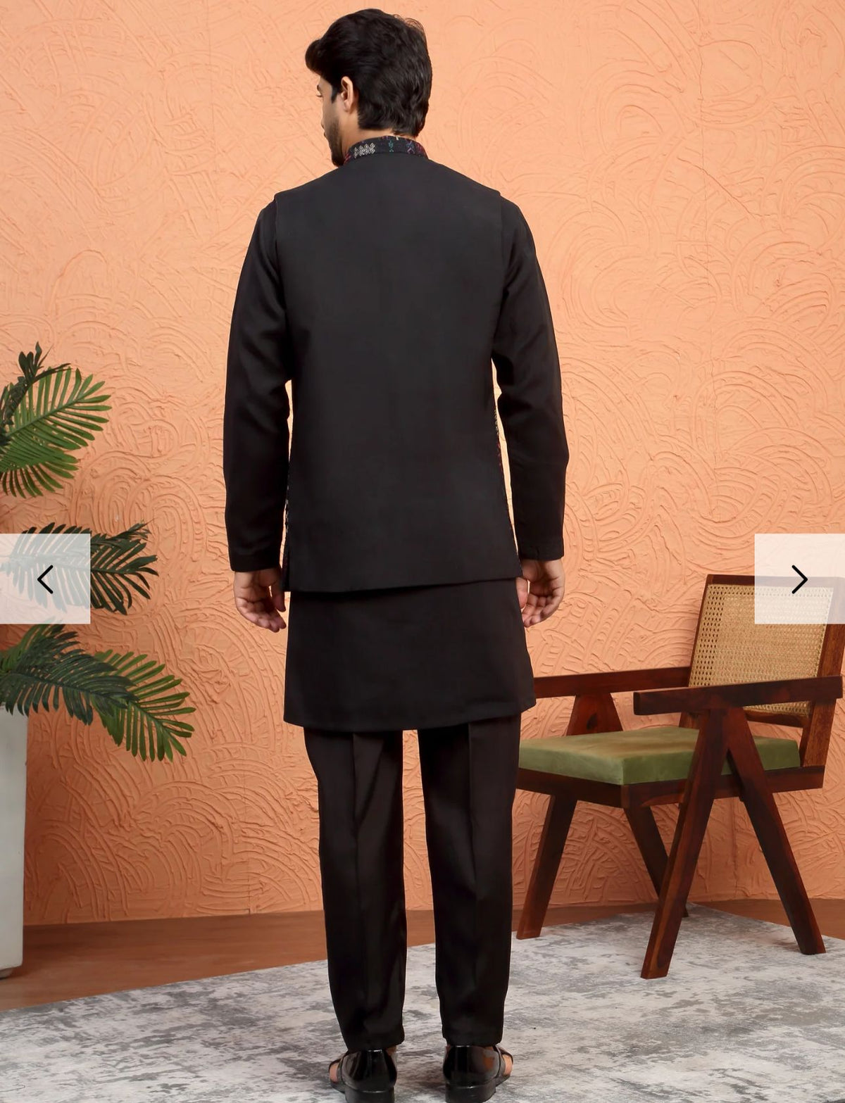 Silk Blend Anchor Work Kurta Trouser Set with Floral Embroidered Nehru Jacket in Berlin Namma Markt
