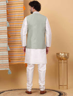 Men White Embroidered Kurta with Churidar and Nehru Jacket Set In Germany Namma Markt