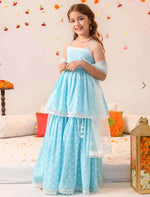 Girls SkyBlue Cotton Regular Fit Printed Kurta Set in Germany