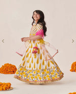 Girls Yellow Cotton Regular Fit Printed Lehenga Choli in Germany