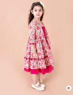 Girls Pink Solid Cotton A-Line Dress With Floral Print Cape in Germany