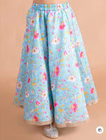 Girls Blue & Pink Floral Printed Silk A-Line Lehenga Choli With Cape in Germany