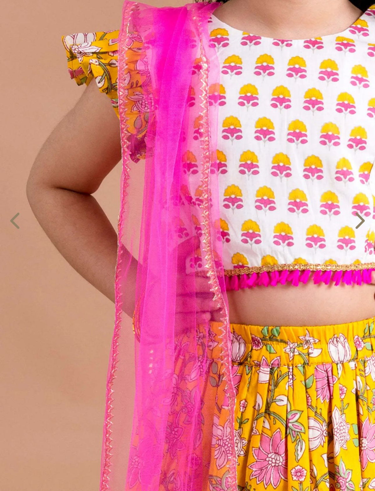 Girls Yellow Cotton Regular Fit Floral Print Lehenga Choli In Germany