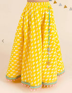 Girls Yellow & Turquoise Blue Cotton Regular Fit Printed Lehenga Choli in Berlin