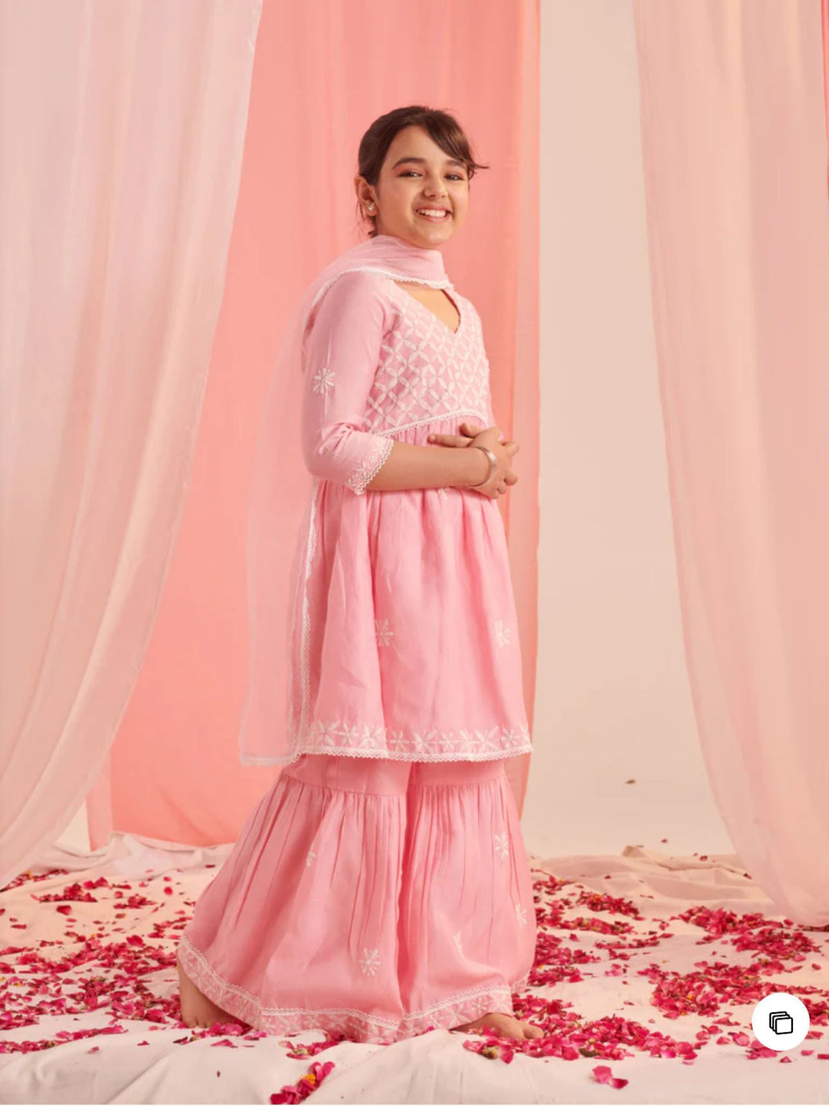 Girls Floral Embroidered Regular Thread Work Kurta With Sharara With Dupatta in Germany